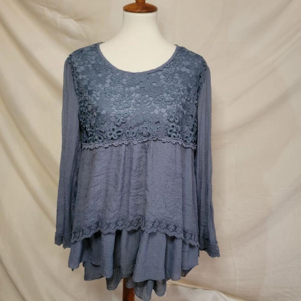 INDIGO SOUL EUC Tiered Slate Blue Top - Size L